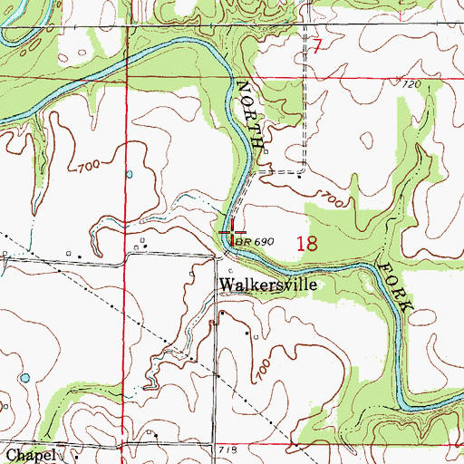Topographic Map of Walkers Mill (historical), MO