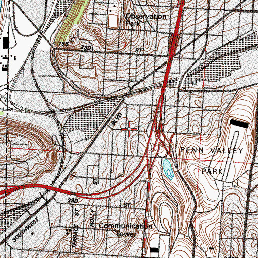 Topographic Map of Adams School, MO