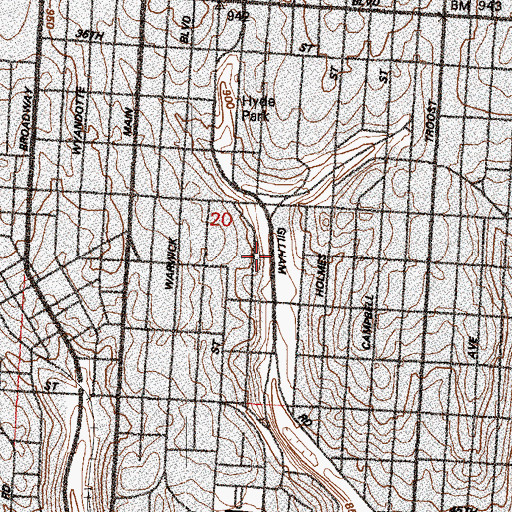 Topographic Map of Westport, MO