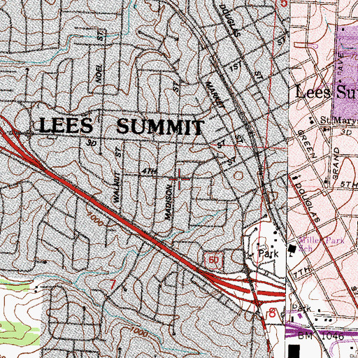 Topographic Map of Lees Summit, MO