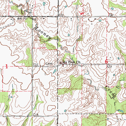 Topographic Map of Mount Zion Baptist Church, MO
