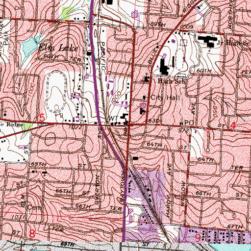 Topographic Map of Raytown, MO