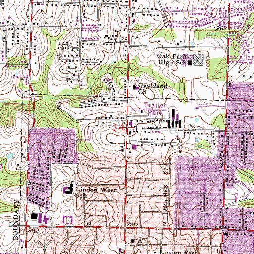 Topographic Map of North Oak Village, MO