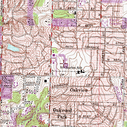 Topographic Map of Gladstone Plaza, MO