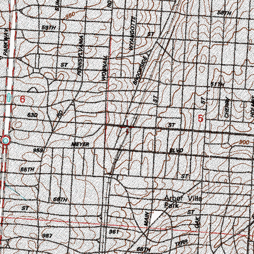 Topographic Map of Brookside Shops, MO