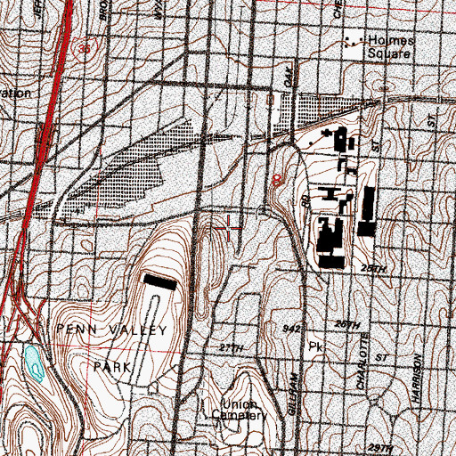 Topographic Map of Crown Center Shops, MO
