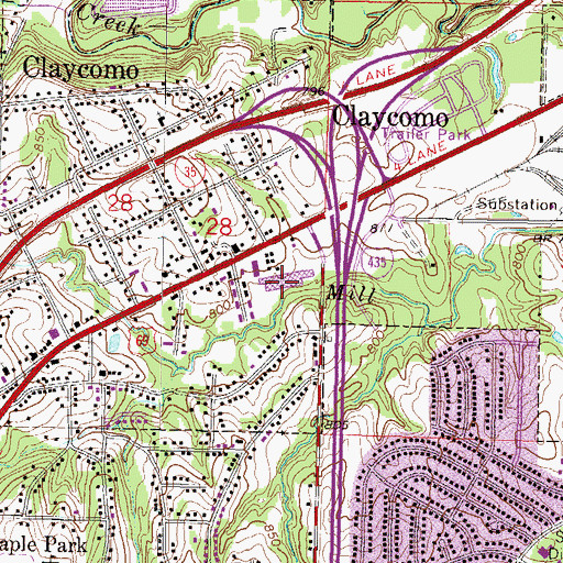 Topographic Map of Claycomo Plaza, MO