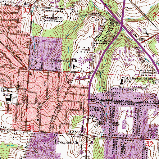 Topographic Map of Hickory Hills Shopping Center, MO