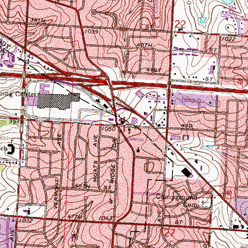 Topographic Map of Ridgewood Shopping Center, MO