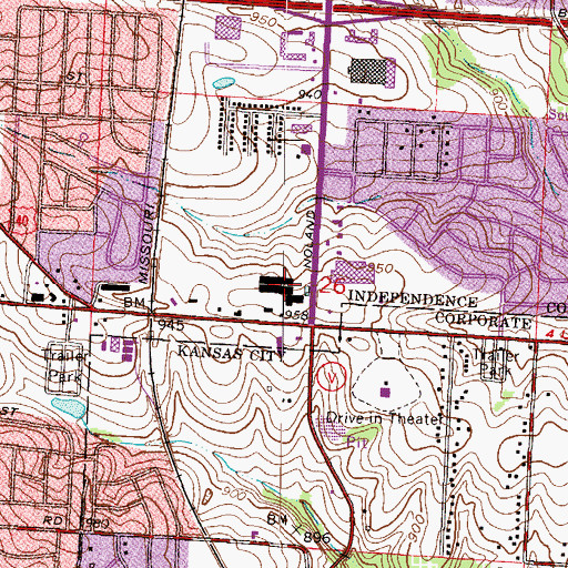 Topographic Map of Noland South Shopping Center, MO