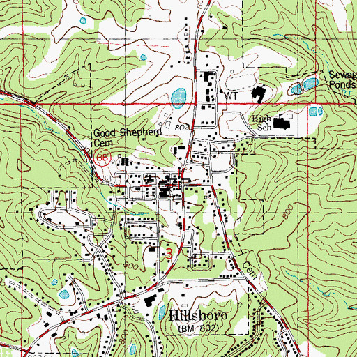 Topographic Map of Hillsboro, MO