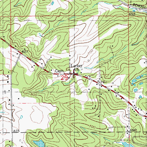 Topographic Map of Luckey Church, MO