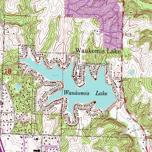 Topographic Map of Lake Waukomis, MO
