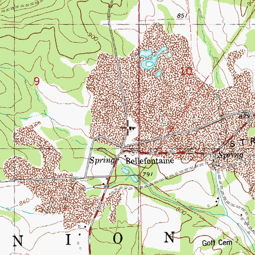 Topographic Map of Bellefontaine School, MO