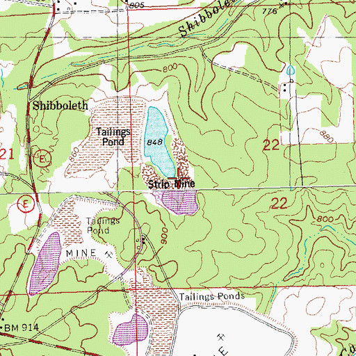 Topographic Map of Bezidek Hill Lead Diggings, MO