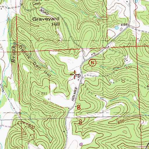 Topographic Map of Brushy School (historical), MO