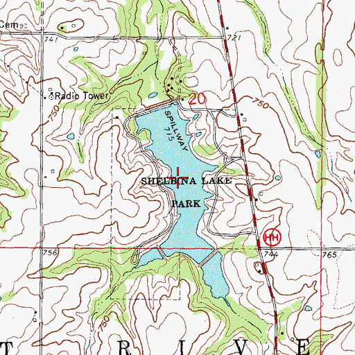 Topographic Map of Shelbina Lake, MO