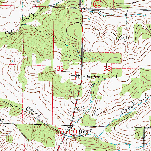 Topographic Map of Viles Cemetery, MO