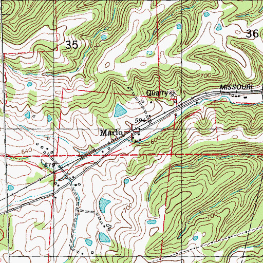Topographic Map of Marlo, MO