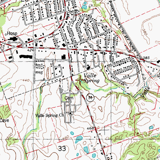 Topographic Map of Valle Spring, MO