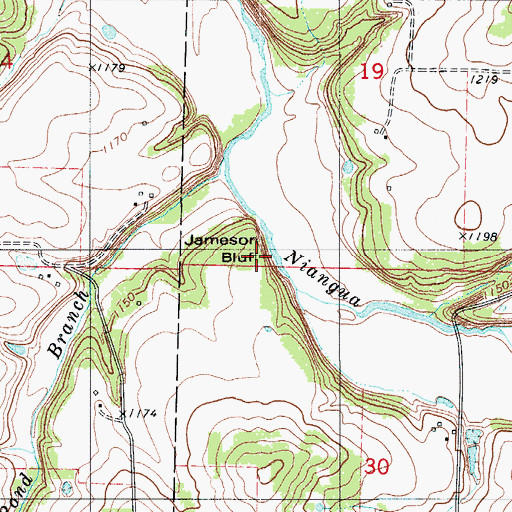 Topographic Map of Jameson Bluff, MO