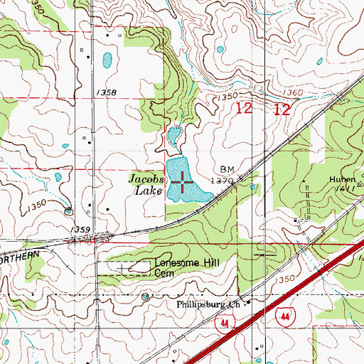 Topographic Map of Jacobs Lake, MO