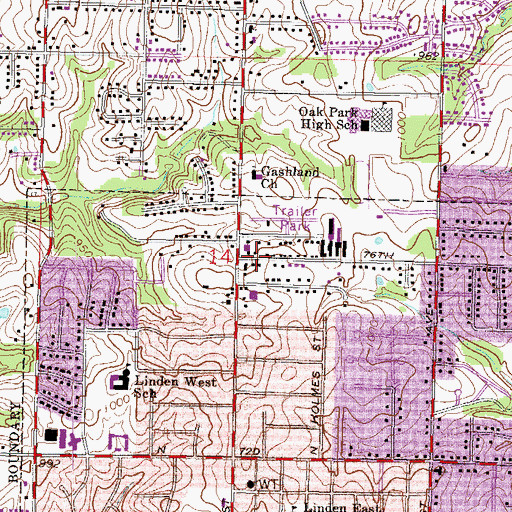 Topographic Map of Thomas Heights, MO