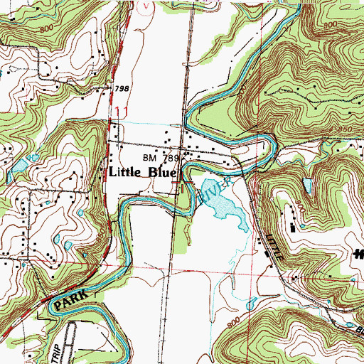 Topographic Map of Little Blue, MO