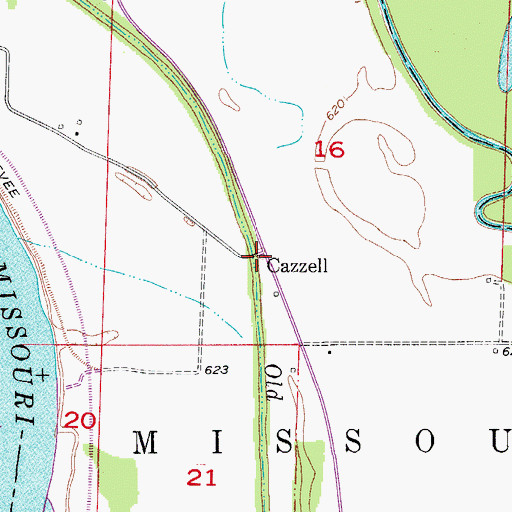 Topographic Map of Cazzell, MO