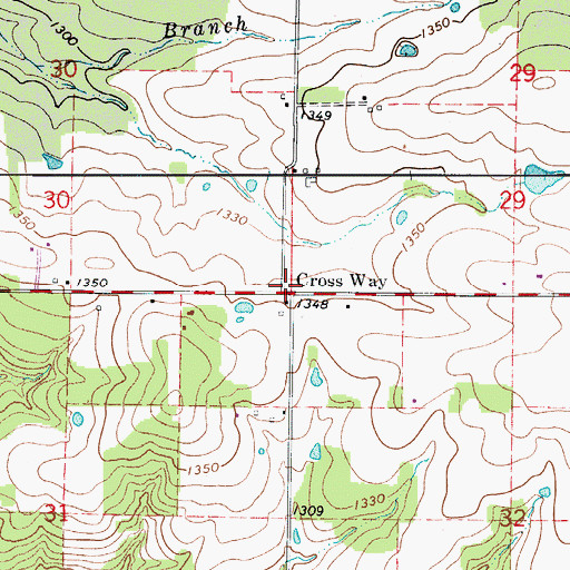 Topographic Map of Cross Way, MO
