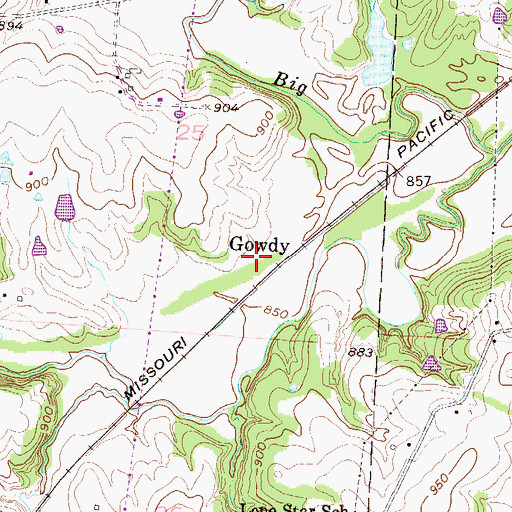 Topographic Map of Gowdy, MO