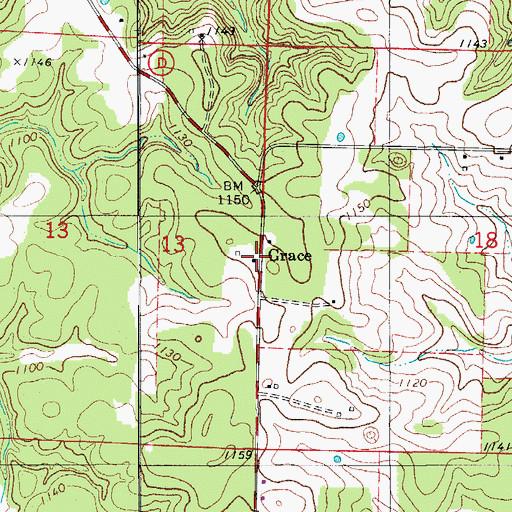 Topographic Map of Grace, MO