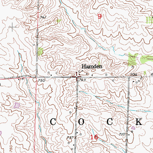 Topographic Map of Hamden, MO