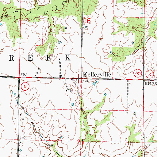 Topographic Map of Kellerville, MO