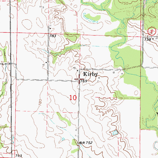 Topographic Map of Kirby, MO