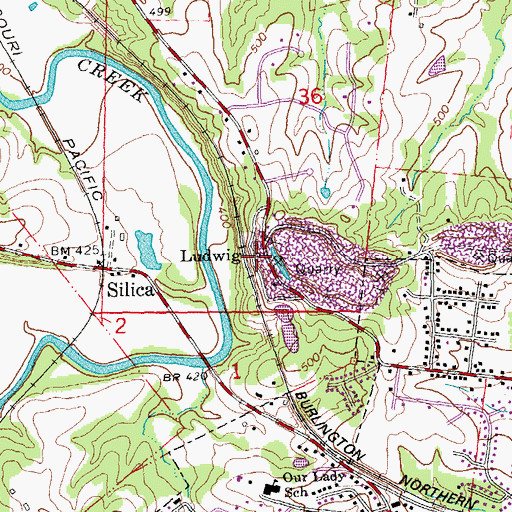 Topographic Map of Ludwig, MO