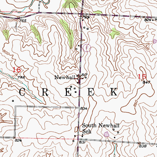 Topographic Map of Newhall, MO