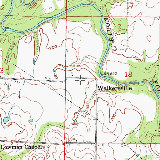 Topographic Map of Walkersville, MO