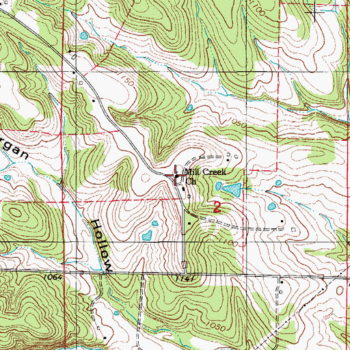 Topographic Map of Mill Creek School, MO