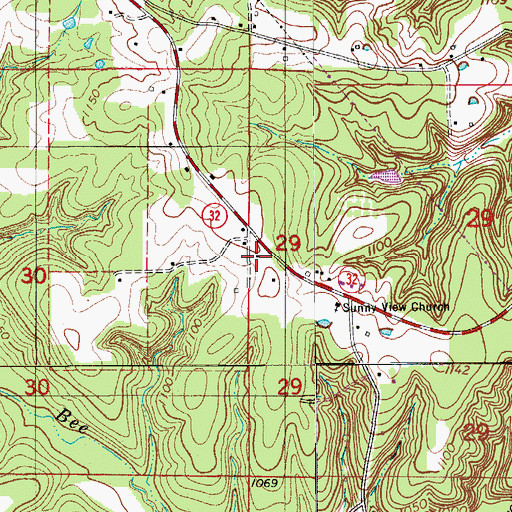 Topographic Map of Bee Branch School, MO