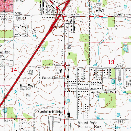 Topographic Map of Bland School, MO