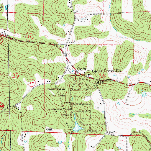 Topographic Map of Cedar Grove School, MO