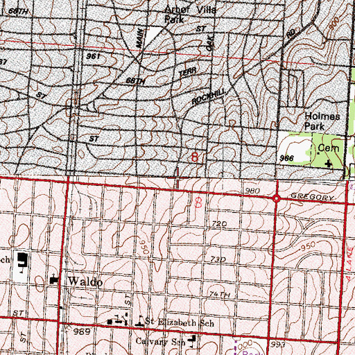 Topographic Map of Seventy-first and Rockhill Shops, MO