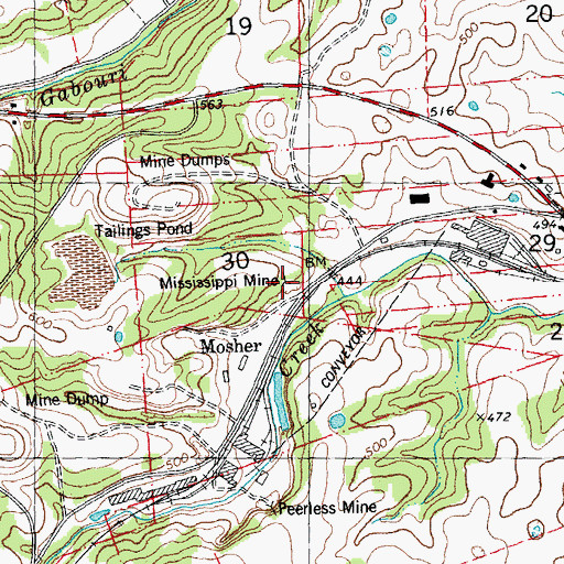 Topographic Map of Mississippi Mine, MO