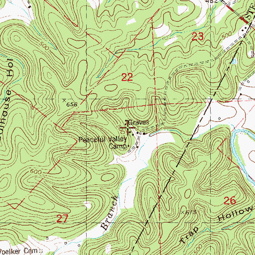 Topographic Map of Peaceful Valley Camp, MO