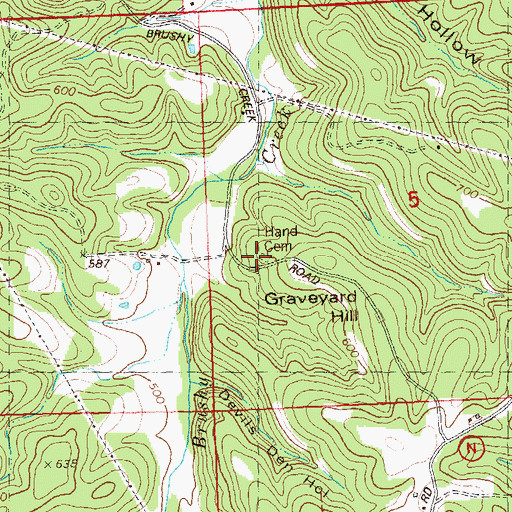 Topographic Map of Hand Cemetery, MO