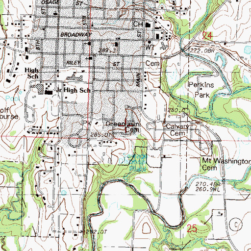 Topographic Map of Greenlawn Cemetery, MO