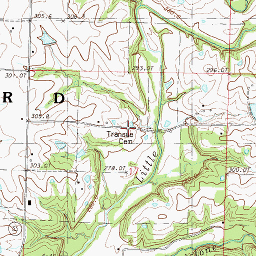 Topographic Map of Transue Cemetery, MO