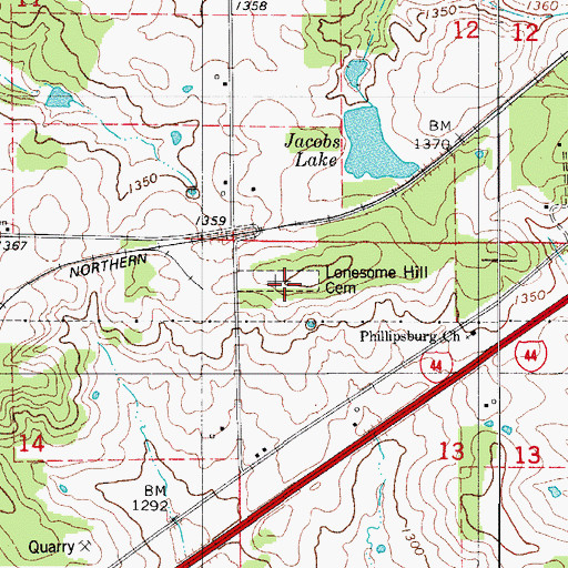 Topographic Map of Lonesome Hill Cemetery, MO