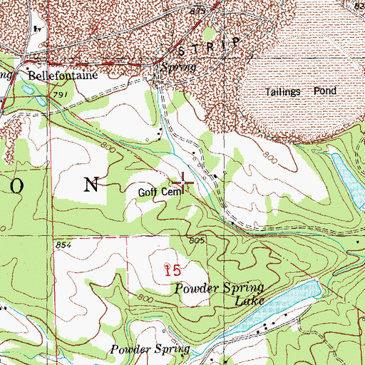 Topographic Map of Goff Cemetery, MO